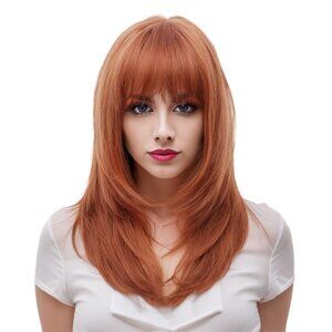 Rugelyss Long Auburn Copper Synthetic Wig (Free Wig Stand with Purchase)